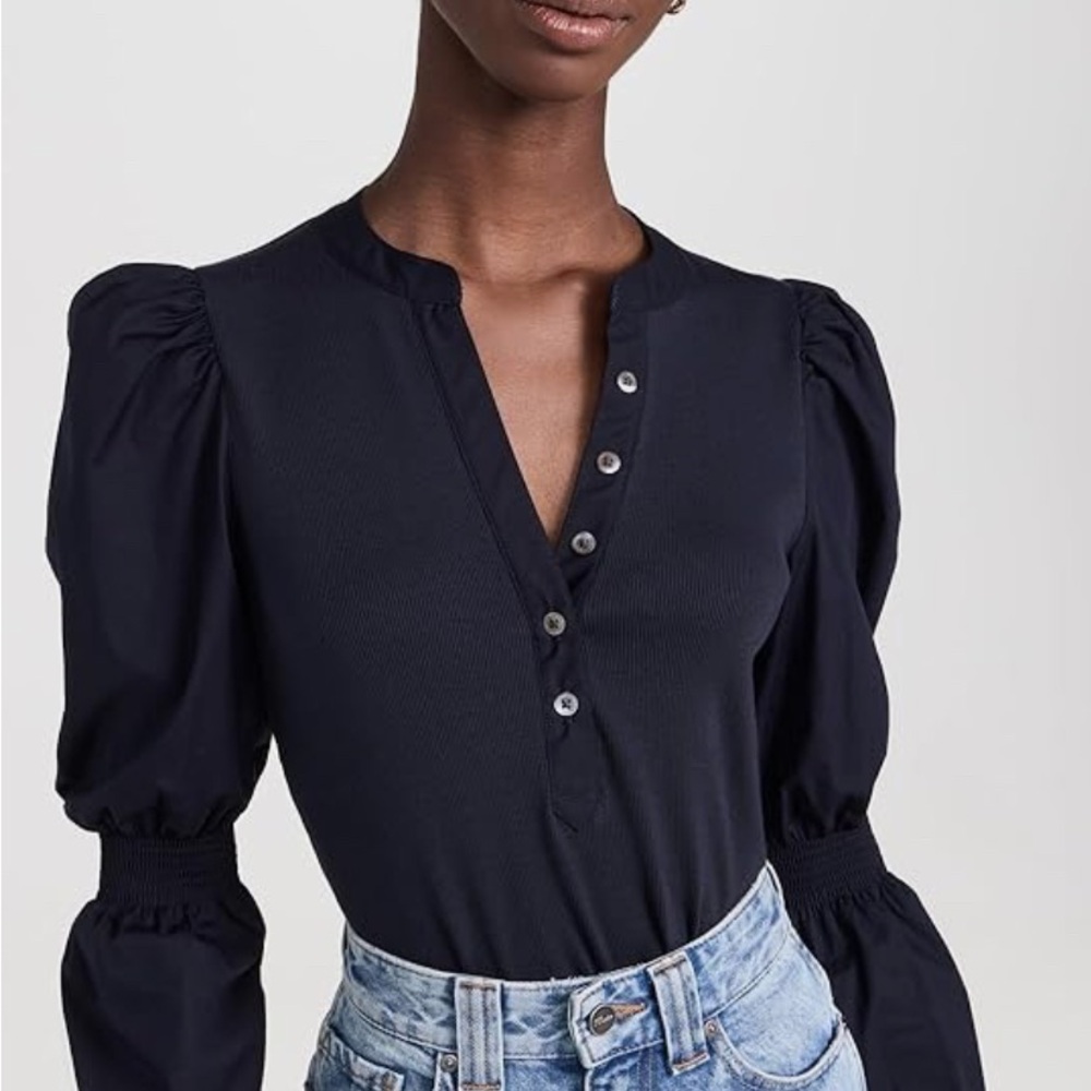 Veronica Beard Effy Puff Sleeve Navy Women's Top